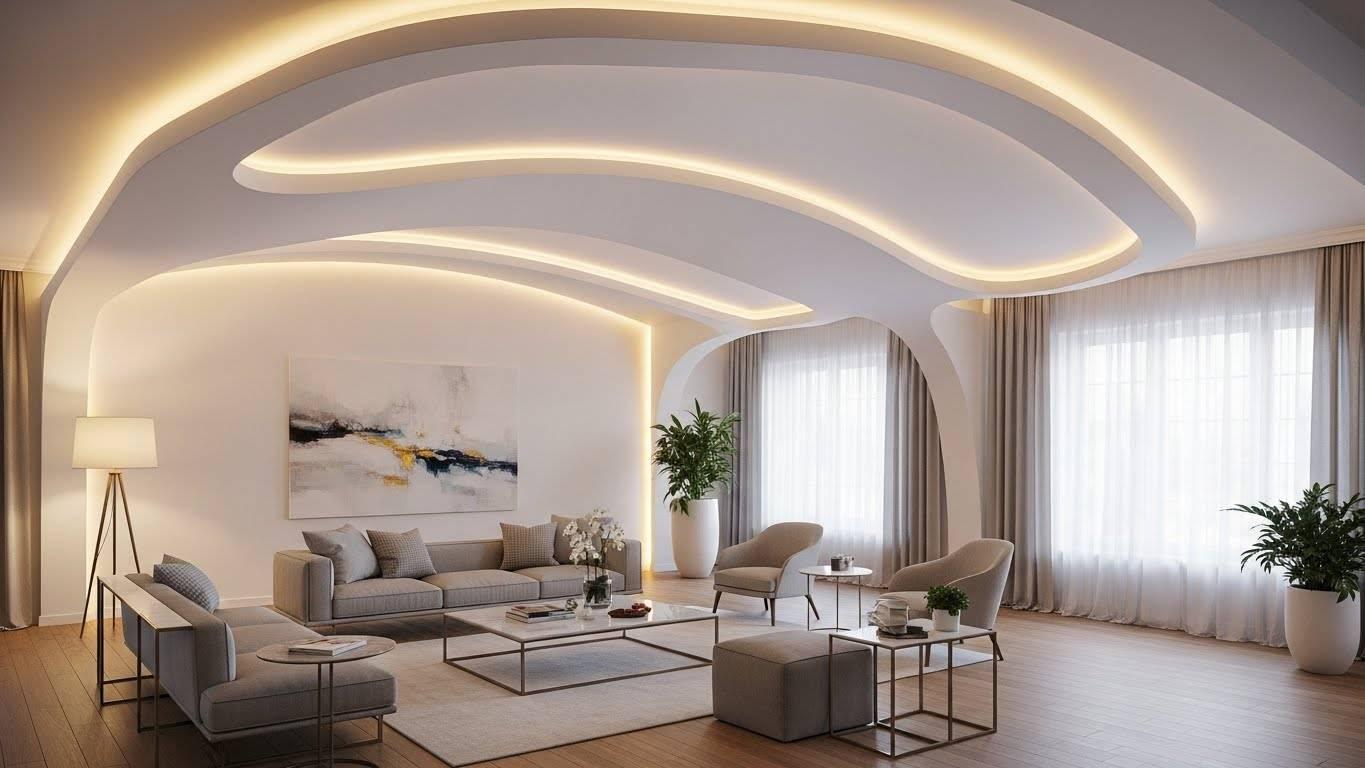 tkanevye potolki v interere 1